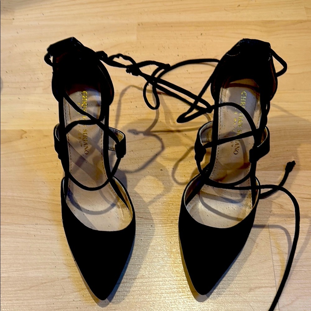 Chic Black Lace-Up Heels suede